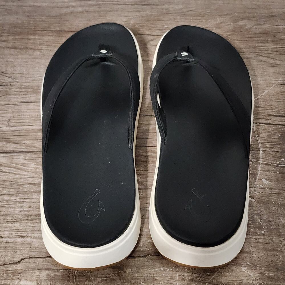 Olukai Nu'a Pi'o Women's Comfort Flip Flops Sandals Shoes Size 10 Black - Picture 8 of 9